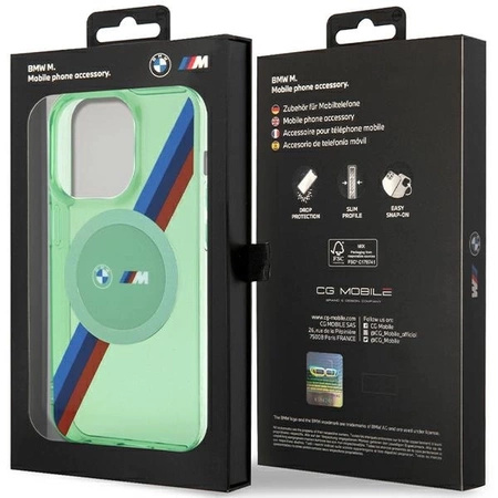 Etui BMW M Tricolor Stripes MagSafe na iPhone 15 Pro - zielone
