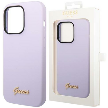 Etui Guess Silicone Vintage Gold Logo na iPhone 14 Pro - fioletowe