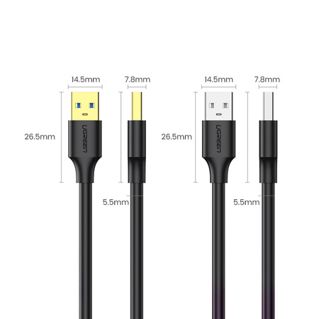 Ugreen kabel przewód USB 3.0 (męski) - USB 3.0 (męski) 2m szary (10371)