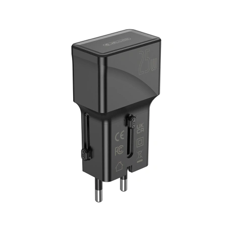 JELLICO uniwersalny adapter podróżny S6 PD 25W 1xUSB-C + 1xUSB QC3.0 Czarny