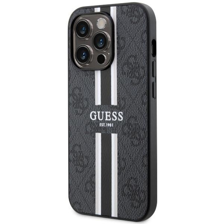 Etui Guess GUHMP14LP4RPSK na iPhone 14 Pro - czarne 4G Printed Stripes MagSafe