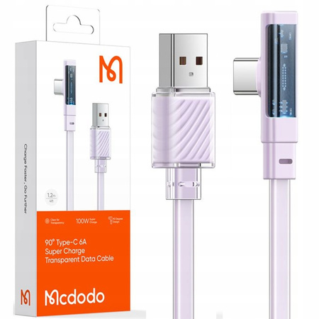 Kabel USB-C, Kątowy, Mocny, Super Szybki, Mcdodo, 100W, 1.8M, fioletowy