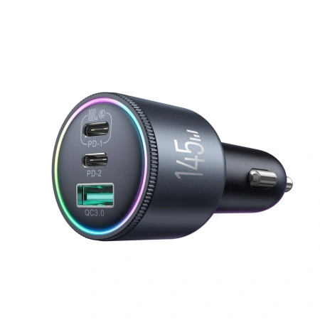 Ładowarka samochodowa Joyroom JR-CCN07 145W 2xUSB-C USB-A + kabel USB-C 100W - ciemnoszara
