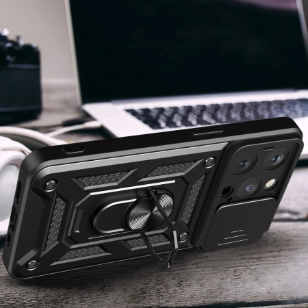 HURTEL ETUI PANCERNE DO IPHONE 15 PRO Z PODSTAWKĄ CAMSHIELD OSŁONA AAPARATU