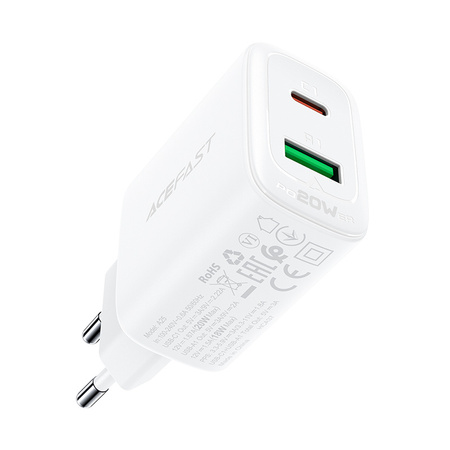 Acefast ładowarka sieciowa USB Typ C / USB 20W, PPS, PD, QC 3.0, AFC, FCP biały (A25 white)