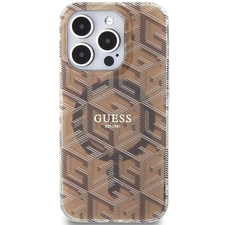 Etui Guess IML GCube MagSafe na iPhone 15 Pro Max - brązowe