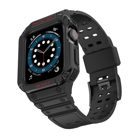 Protect Strap Band opaska z etui do Apple Watch 7 / 6 / 5 / 4 / 3 / 2 / SE (41 / 40 / 38mm) obudowa pancerny pokrowiec na zegarek czarny