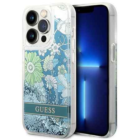 Guess GUHCP14XLFLSN iPhone 14 Pro Max 6,7" zielony/green hardcase Flower Liquid Glitter