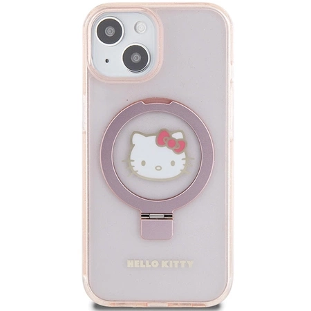 Etui Hello Kitty Ring Stand Glitter Electrop Logo MagSafe na iPhone 15 / 14 / 13 - różowe
