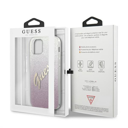 Guess GUHCP12LPCUGLSPI iPhone 12 Pro Max 6,7" różowy/pink hardcase Glitter Gradient Script