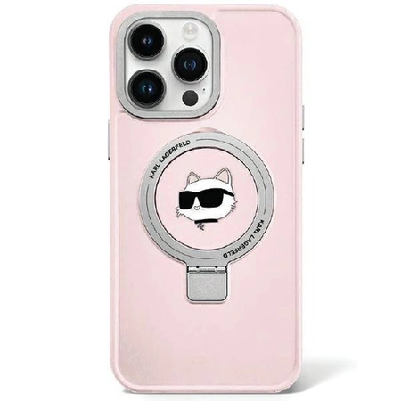 Etui Karl Lagerfeld Ring Stand Choupette Head MagSafe do iPhone 15 - różowe