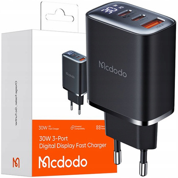 MCDODO FAST CHARGER FOR IPHONE 2XUSB-C 1XUSB PD 30W LED METER
