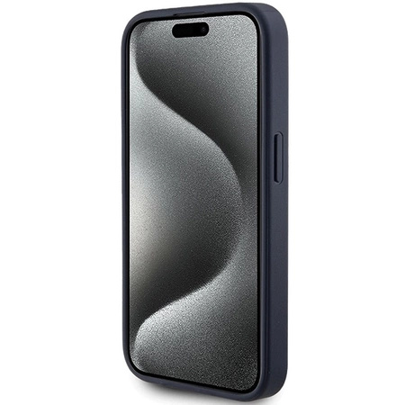 Etui Guess 4G Triangle Metal Logo na iPhone 15 Pro - niebieskie