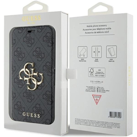 Etui Guess 4G Metal Logo na iPhone 15 Pro - szare
