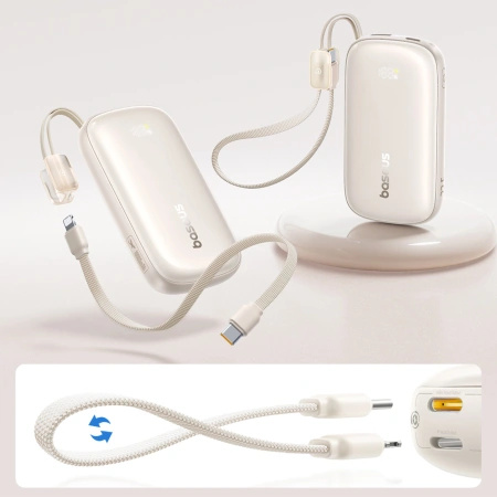 Powerbank Baseus EnerFill FC21 Qpow 3 Ultra 10000mAh 22,5W z dołączonym kablem-smyczą - beżowy
