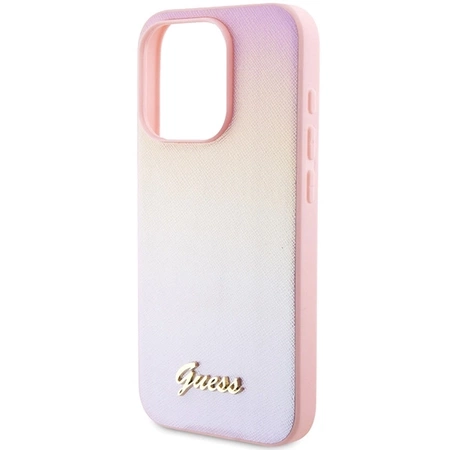 Etui Guess Saffiano Iridescent Script na iPhone 15 Pro Max - różowe