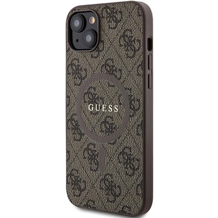 Etui Guess 4G Collection Leather Metal Logo MagSafe na iPhone 14 / 15 / 13 - brązowe
