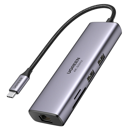 HUB 7w1 Ugreen CM512 USB-C / 2x USB-A 3.2 / HDMI 4K / czytnik SD TF / USB-C PD 100W / RJ45 - szary