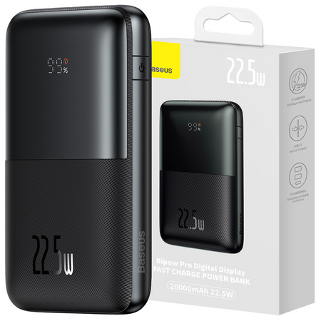 Powerbank Baseus Bipow Pro 20000mAh 22.5W czarny z kablem USB Typu A - USB Typu C 3A 0.3m (PPBD040301)