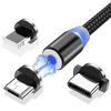 Wozinsky magnetyczny kabel przewód USB / micro USB / USB Typ C / Lightning 2,4A 1m z diodą LED czarny (WMC-01)