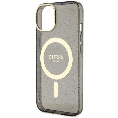 Etui Guess GUHMP14SHCMCGK na iPhone 14 - czarne Glitter Gold MagSafe