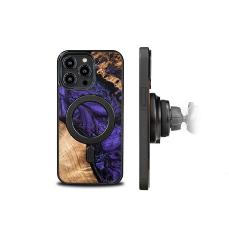 Etui z drewna i żywicy na iPhone 15 Pro Max MagSafe Bewood Unique Violet - fioletowo-czarne