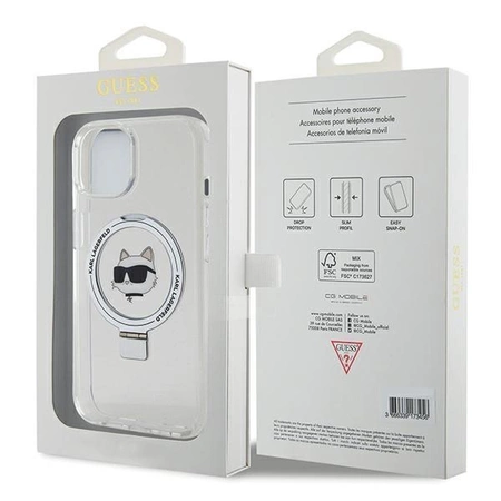 Etui Karl Lagerfeld Ring Stand Choupette Head MagSafe do iPhone 15 - białe
