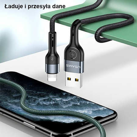USAMS KABEL DO LIGHTNING 1M DO IPHONE 2A PLECIONY Z LED Z SZYBKIM