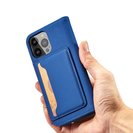 Magnet Card Case etui iPhone 14 Plus pokrowiec z klapką portfel podstawka niebieskie