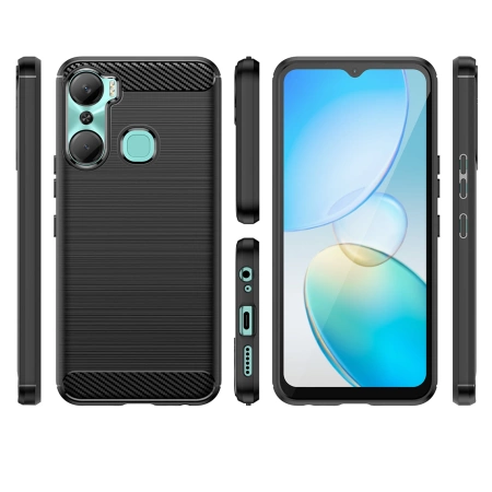 Carbon Case etui do Infinix Hot 12 Pro elastyczny silikonowy karbonowy pokrowiec czarne