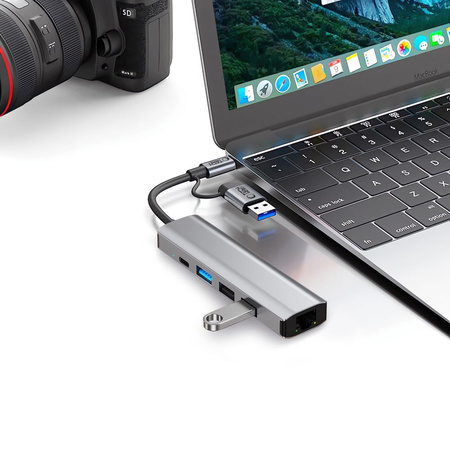 TECH-PROTECT HUB ADAPTER 5IN1 TYPE-C DO USB2.0 USB3.0 RJ45 KOMPUTER MACBOOK