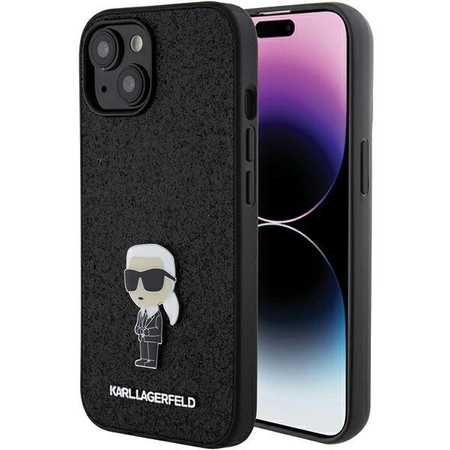 Etui Karl Lagerfeld Fixed Glitter Ikonik Logo Metal Pin do iPhone 15 - czarne