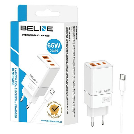 BELINE ŁADOWARKA 65W 2X USB-C PD 3.0 DO TELEFONÓW I TABLETÓW Z KABLEM USB-C