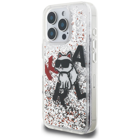 Etui Karl Lagerfeld Liquid Glitter       Choupette Logo do iPhone 16 Pro przezroczysty