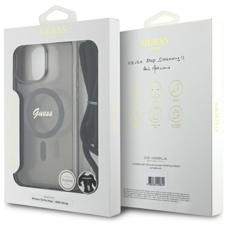 GUESS ETUI HARDCASE DO IPHONE 16 PRO MAX CROSSBODY CORD DO MAGSAFE BLACK