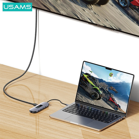 USAMS Adapter HUB 10w1 3xUSB 3.0/TF/SD/USB-C/HDMI/RJ45/VGA PD100W szary/tarnish SJ644HUB01 (US-SJ644)