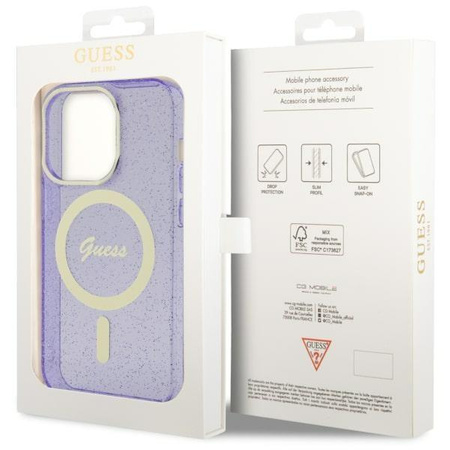 Etui Guess GUHMP14LHCMCGU na iPhone 14 Pro purpurowy/purple hardcase Glitter Gold MagSafe