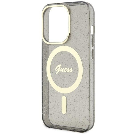 Etui Guess GUHMP14XHCMCGK na iPhone 14 Pro Max 6.7" - czarne Glitter Gold MagSafe