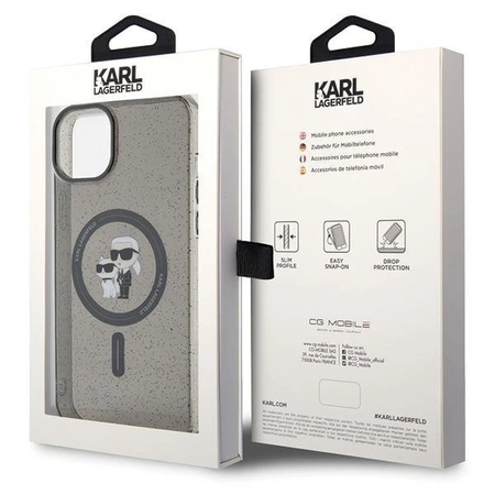 Etui Karl Lagerfeld Karl&Choupette Glitter MagSafe na iPhone 15 Plus - czarne