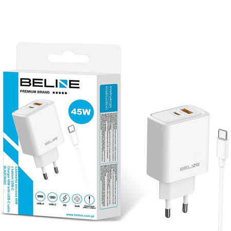 BELINE ŁADOWARKA SIECIOWA 45W GAN DO USB-C USB-A Z KABLEM USB-C USB-C