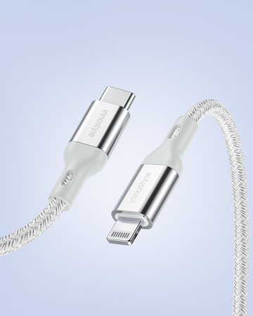 INNOSTYLE POWERFLEX KABEL USB-C LIGHTNING MFI SZYBKIEGO ŁADOWANIA DO IPHONE KEVLAR 2M SREBRNY