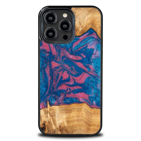 Etui z drewna i żywicy na iPhone 15 Pro Max Bewood Unique Vegas - różowo-niebieskie