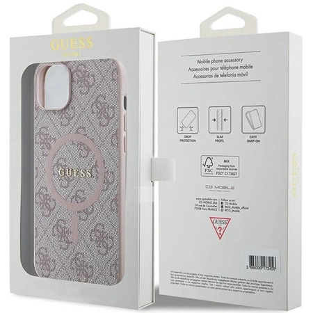 Etui Guess 4G Collection Leather Metal Logo MagSafe na iPhone 14 / 15 / 13 - różowe