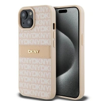 DKNY ETUI DO IPHONE 15 14 13 HARDCASE Z METALOWYM LOGO SKÓRZANE MONO STRIPE