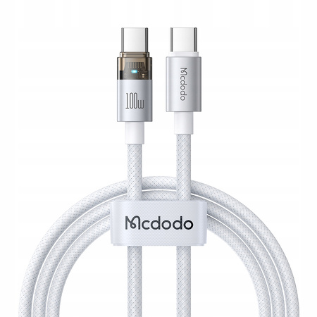 MCDODO KABEL USB-C SZYBKIE ŁADOWANIE USB TYP C 5A 100W 1M LED BIAŁY