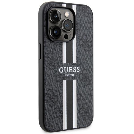 Etui Guess GUHMP14LP4RPSK na iPhone 14 Pro - czarne 4G Printed Stripes MagSafe