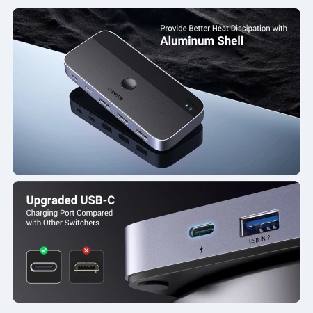 UGREEN PRZEŁĄCZNIK SWITCH USB 3.0 2-IN-4 DO KOMPUTERA LAPTOPA KONTROLA DUAL