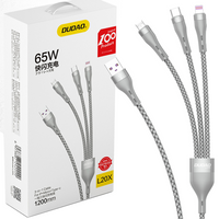 Dudao 3w1 kabel USB - Lightning / microUSB/ USB Typ C 65W 1,2m szary (L20X)