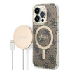 Zestaw Guess GUBPP14LH4EACSW Case+ Charger iPhone 14 Pro 6,1" brązowy/brown hard case 4G Print MagSafe