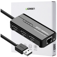 Adapter sieciowy Ugreen 20264 RJ45 / USB-A 10/100Mbps HUB 3x USB-A 2.0 - czarny